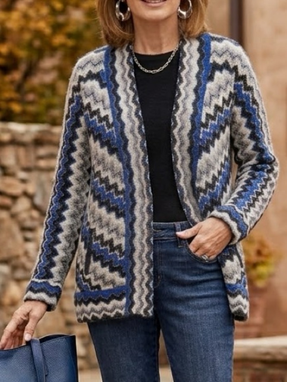 Chico’s | Wool Mohair Blend Zig Zag Chevron Design Cardigan Sweater - Cozy Chic